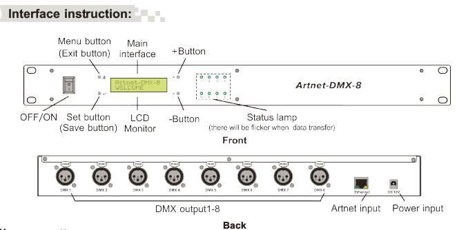 8 ช่องสัญญาณเอาต์พุต DMX512 Artnet - to - DMX Converter Ethernet Control System 1