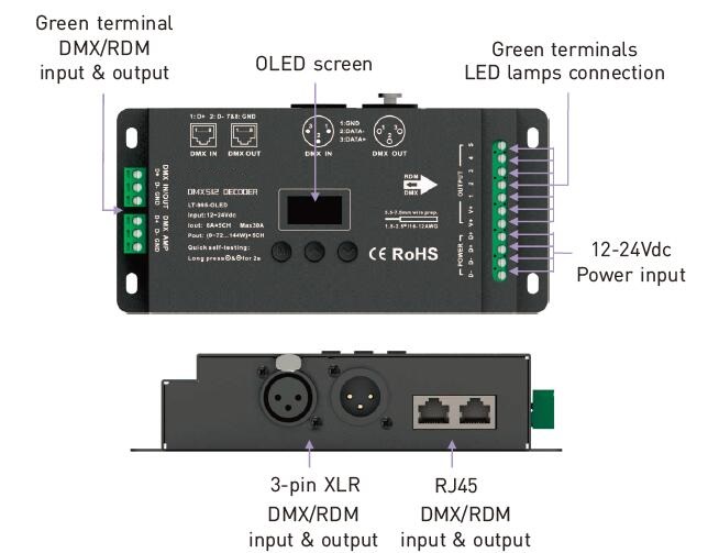 6A * 5 ช่องสัญญาณ Led Dmx ถอดรหัสสำหรับไฟ LED ความละเอียด 16 บิต / 8 บิตตัวเลือก 3