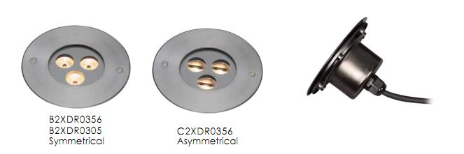 C2XDR0356, C2XDR0305 3 * 1W หรือ 2W อสมมาตร LED Inground Uplight ทำจากสแตนเลส SUS 316 1