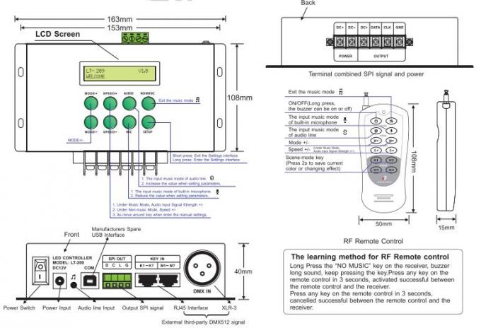 LED Digital Pixel LED Controller เพลง DMX Controller รองรับโหมดเมทริกซ์ / เชิงเส้น 0